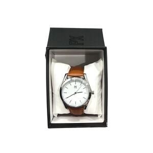 PX Mens Brown and Silver Perforated Leather Strap Watch NIB